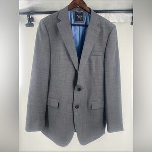 Original Penguin Men's 44L Grey Sharkskin Wool Blend 2-Button Slim Fit Blazer